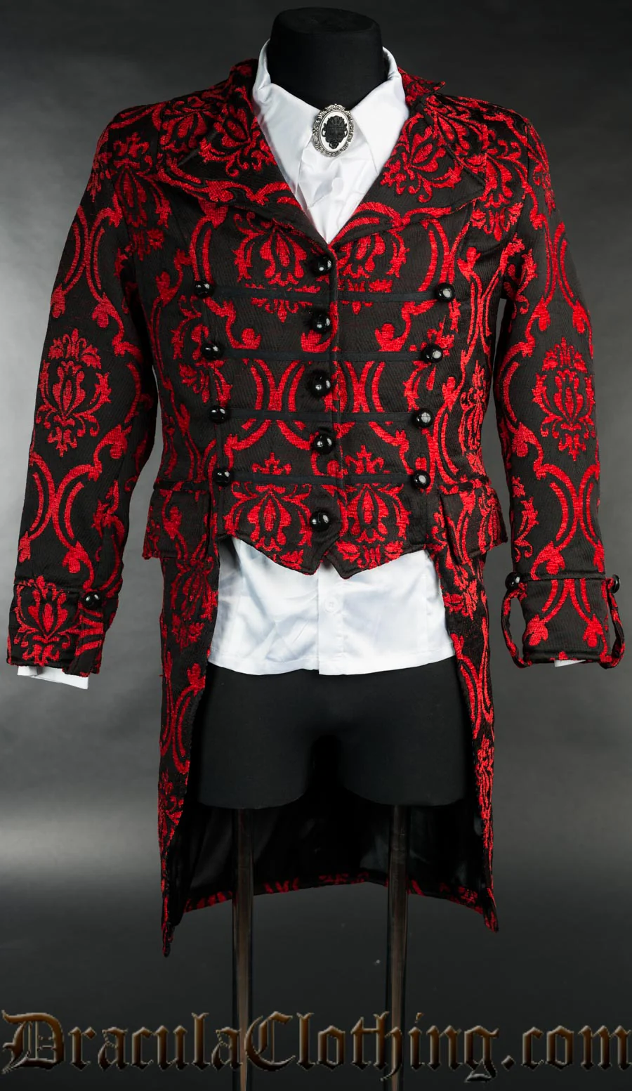 Red Brocade Triple Buttoned Tailcoat - Image 2