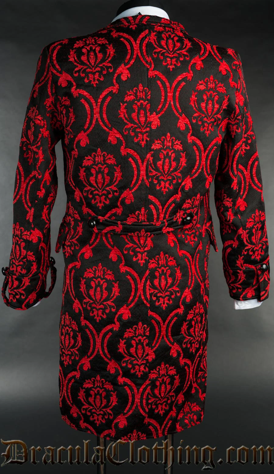 Red Brocade Triple Buttoned Tailcoat - Image 3