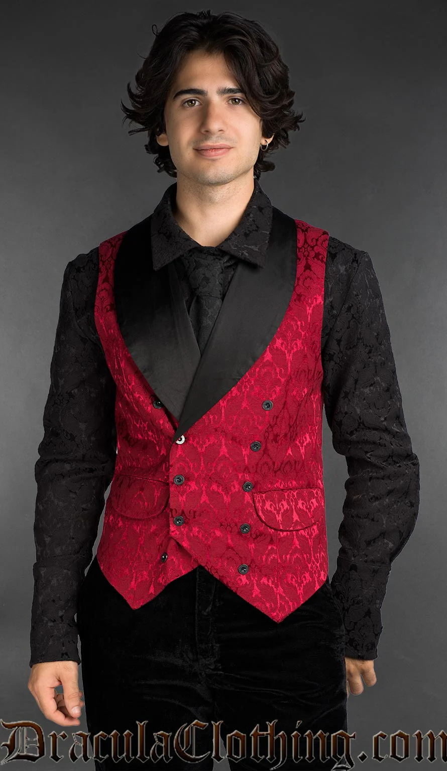 Red Brocade Victorian Gothic Double Breasted Waistcoat