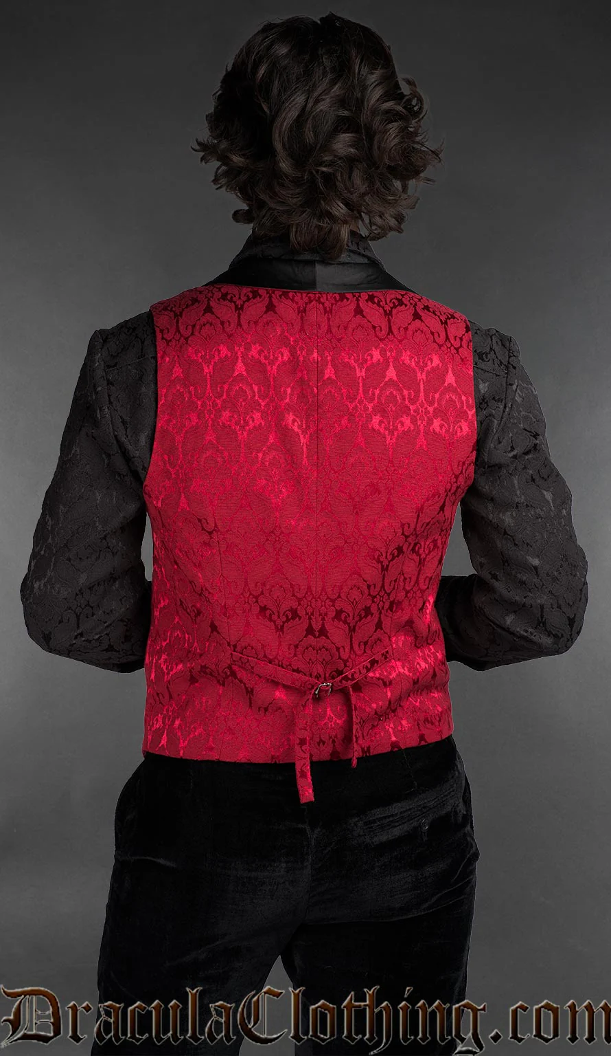 Red Brocade Victorian Gothic Double Breasted Waistcoat - Image 2
