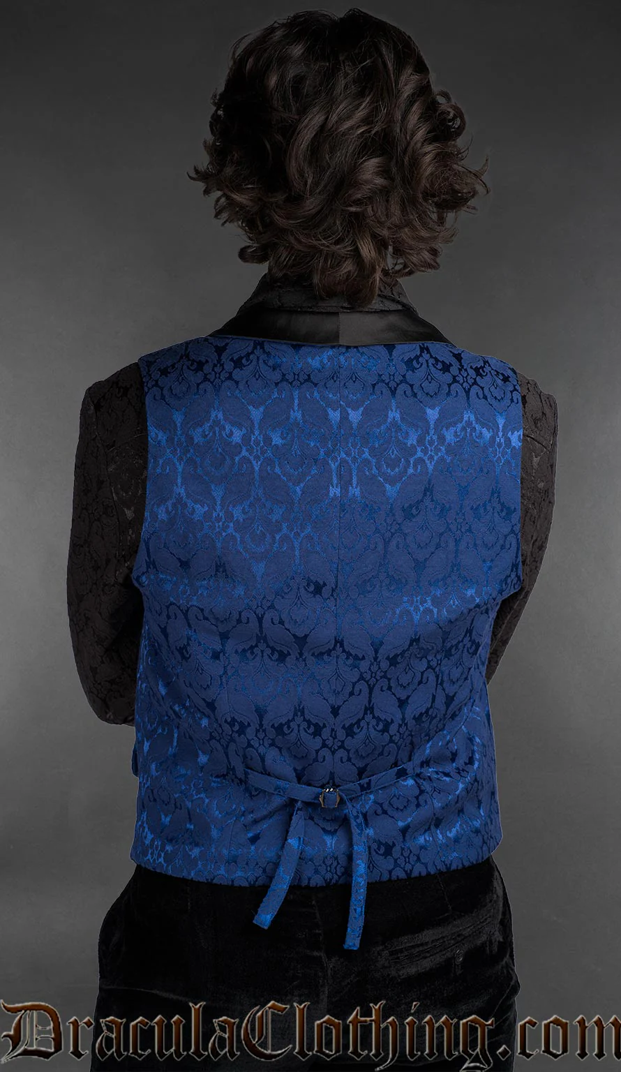 Blue Brocade Victorian Gothic Double Breasted Waistcoat - Image 2