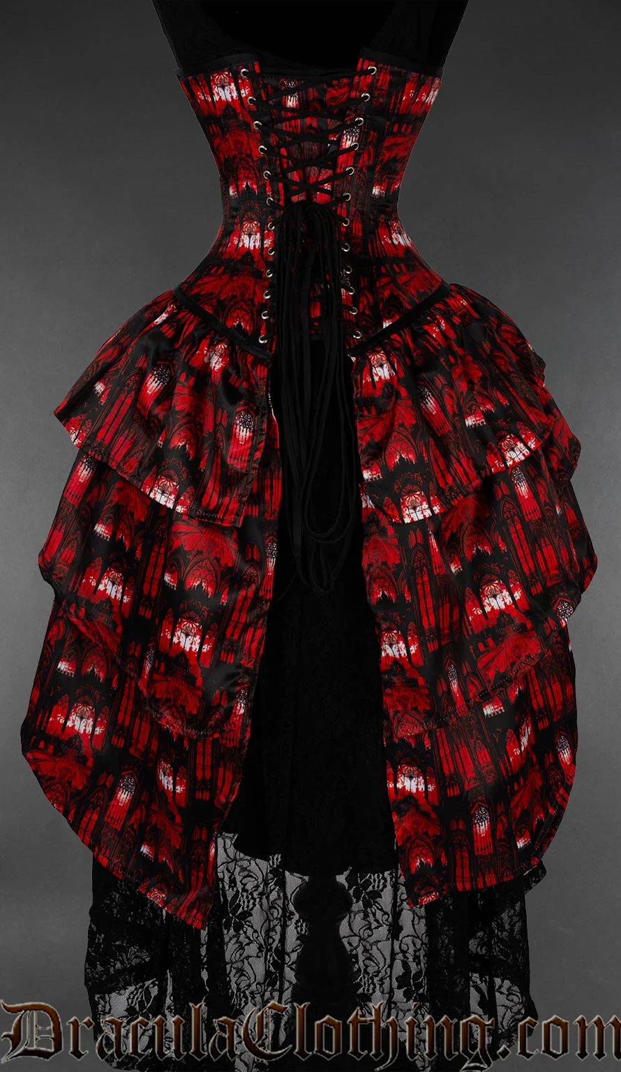 Red Cathedral Bustle Corset - Image 3