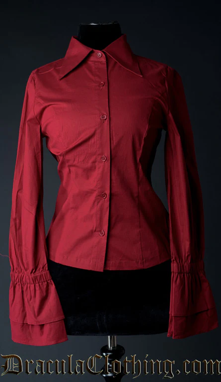 Red Cotton Elegant Cravat Blouse - Image 2