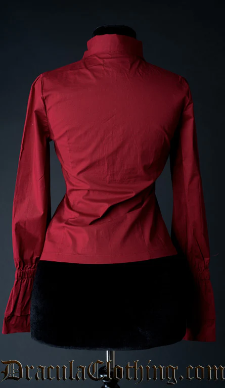 Red Cotton Elegant Cravat Blouse - Image 3