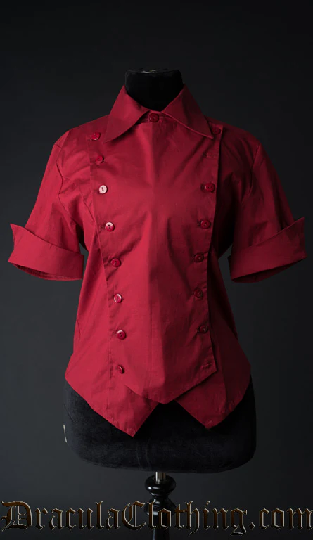 Red Cotton Panel Cravat Blouse - Image 2