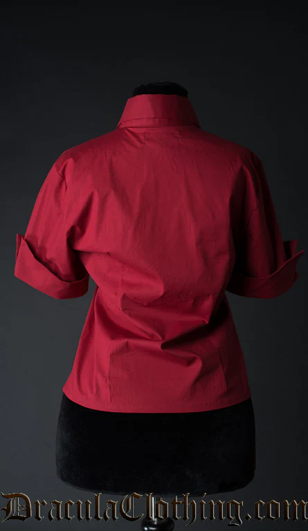 Red Cotton Panel Cravat Blouse - Image 3