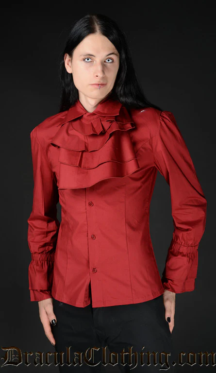 Red Cotton Ruffle Shirt - Image 3