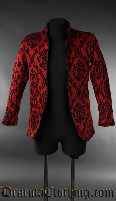 Red Jacquard Nehru Jacket