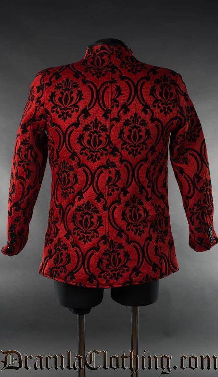 Red Jacquard Nehru Jacket - Image 2