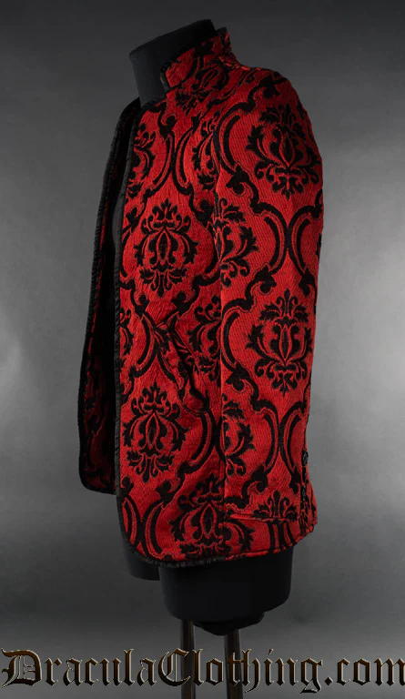Red Jacquard Nehru Jacket - Image 3