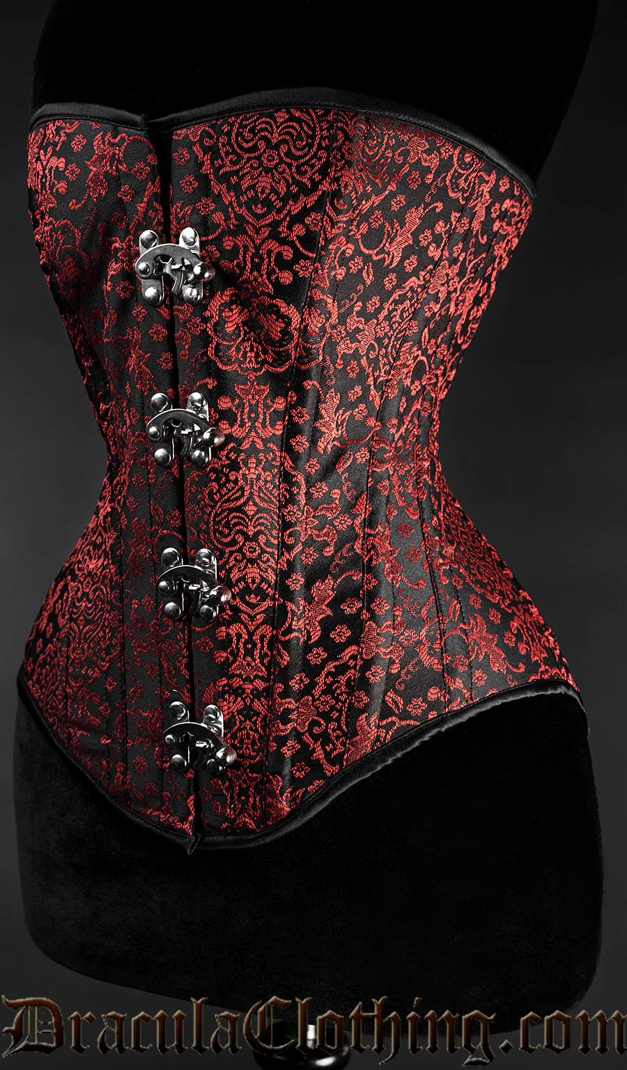 Red Jacquard Overbust Clasp Corset - Image 2