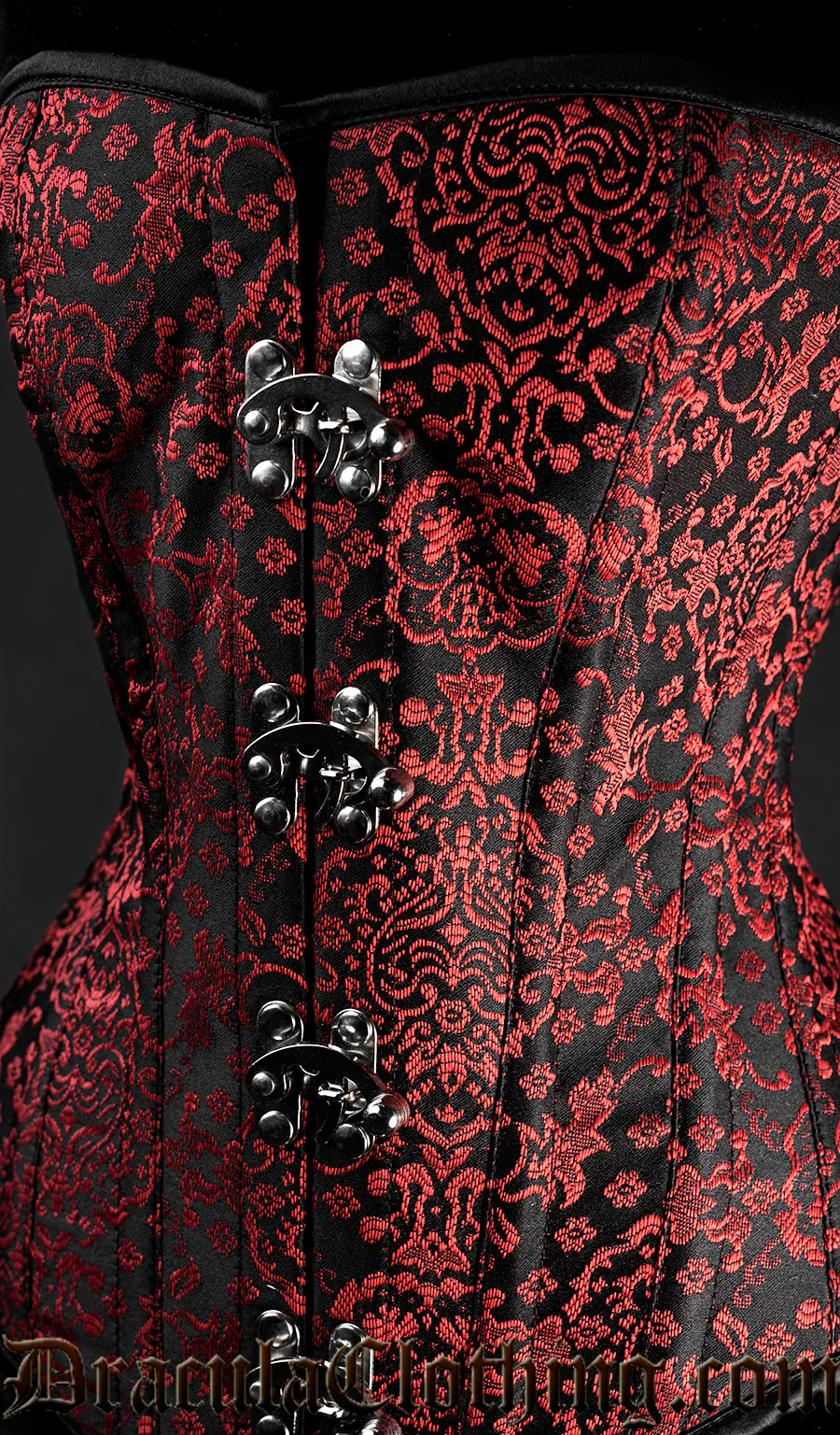 Red Jacquard Overbust Clasp Corset - Image 3