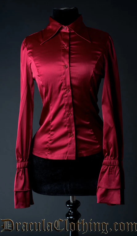 Red Satin Elegant Cravat Blouse - Image 2