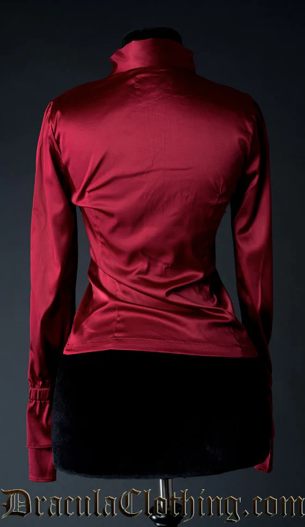 Red Satin Elegant Cravat Blouse - Image 3