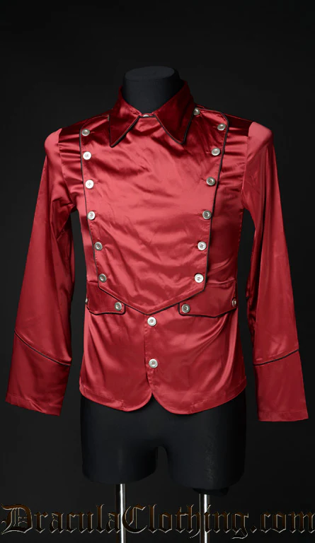 Red Satin Military Shirt - Image 3