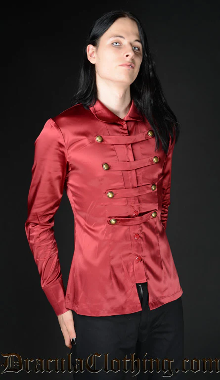 Red Satin Naval Shirt - Image 3