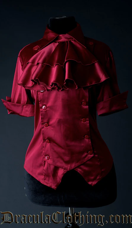 Red Satin Panel Cravat Blouse