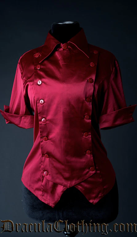 Red Satin Panel Cravat Blouse - Image 2