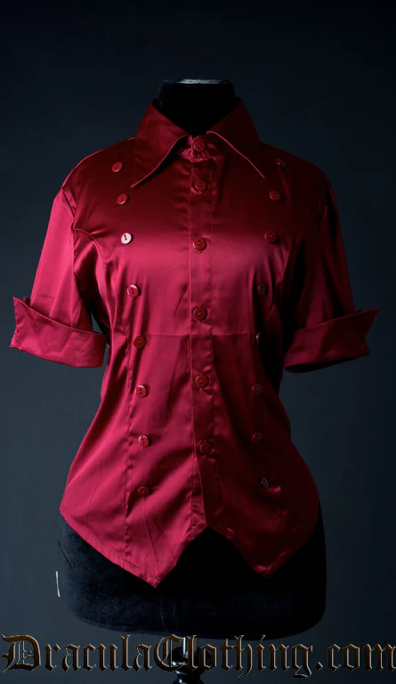 Red Satin Panel Cravat Blouse - Image 3