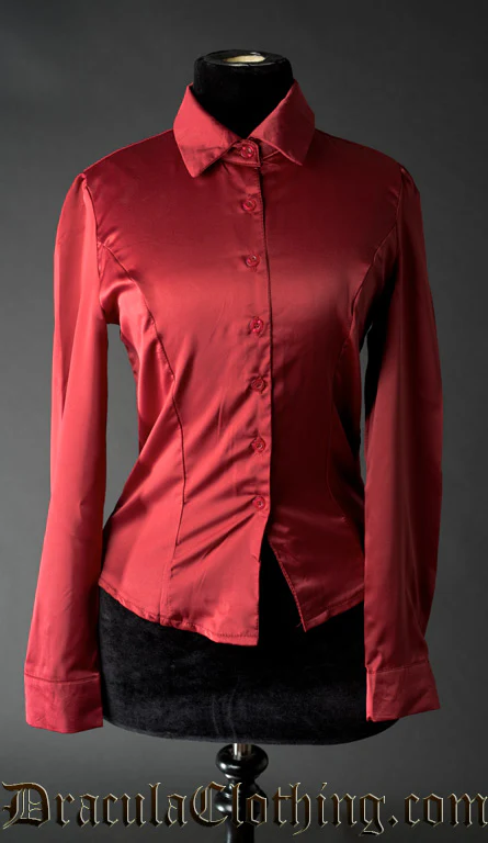 Red Satin Ruffle Blouse - Image 2
