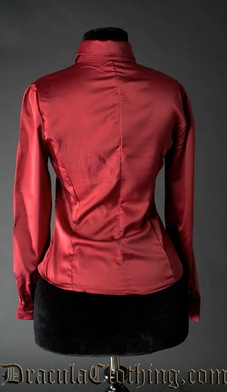 Red Satin Ruffle Blouse - Image 3