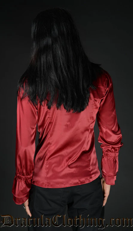 Red Satin Ruffle Shirt - Image 2
