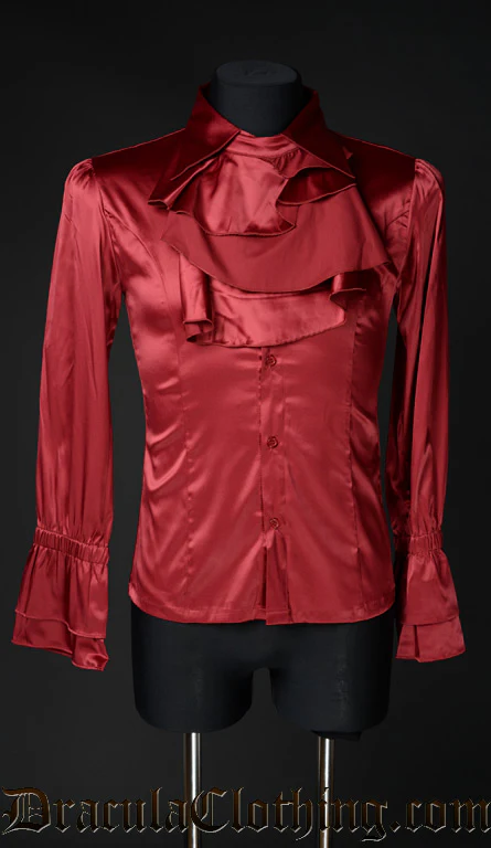 Red Satin Ruffle Shirt - Image 3