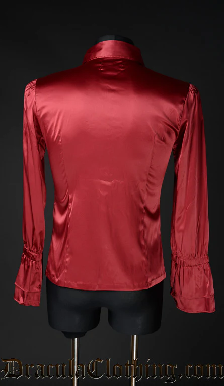 Red Satin Ruffle Shirt - Image 4