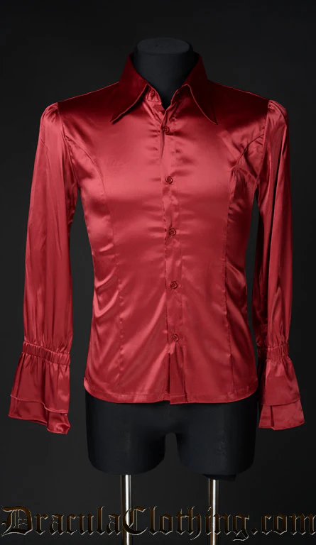 Red Satin Ruffle Shirt - Image 5