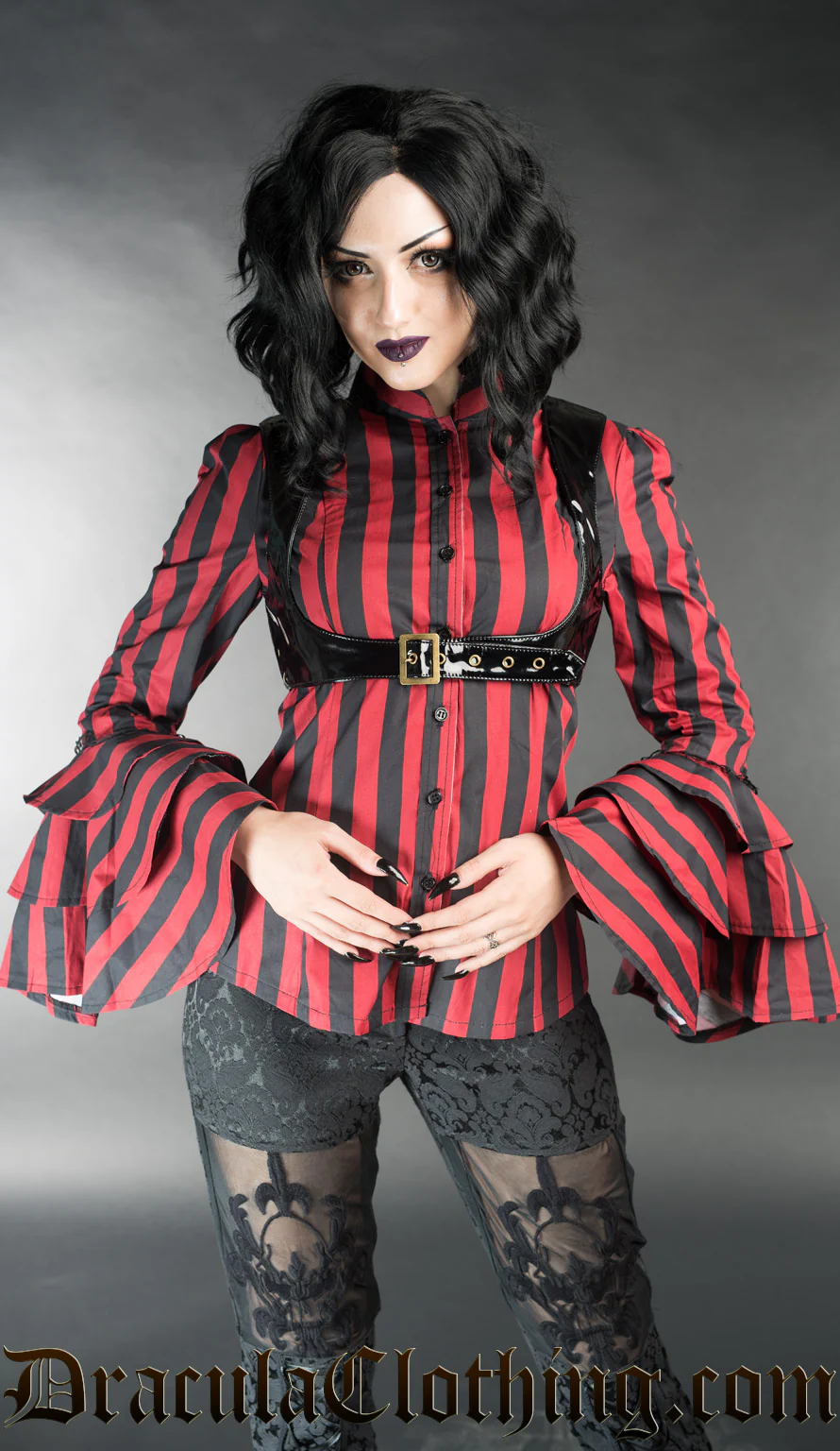Red Striped Buckle Blouse - Image 2