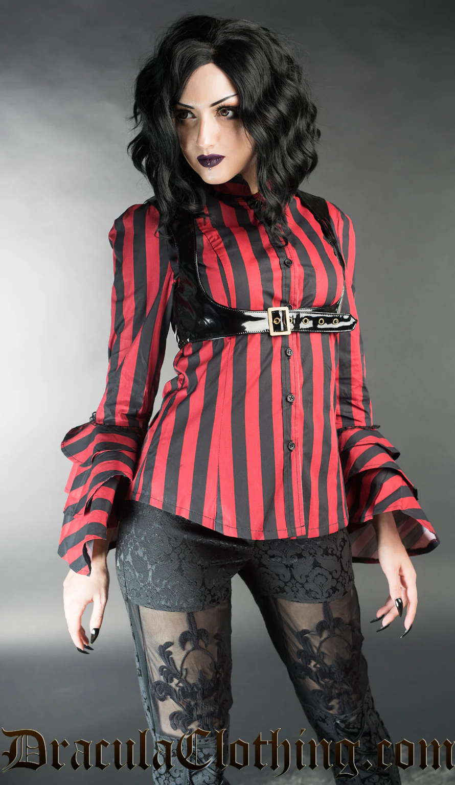 Red Striped Buckle Blouse - Image 5