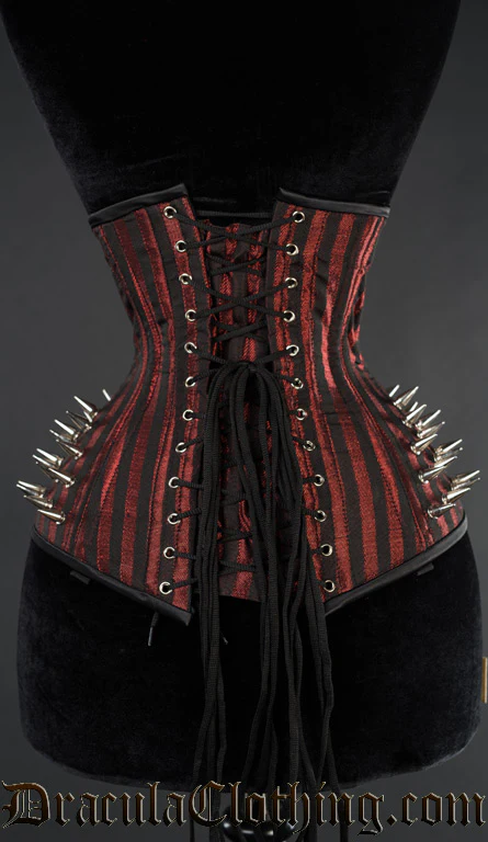 Red Striped Extreme Waist Spike Corset - Image 3