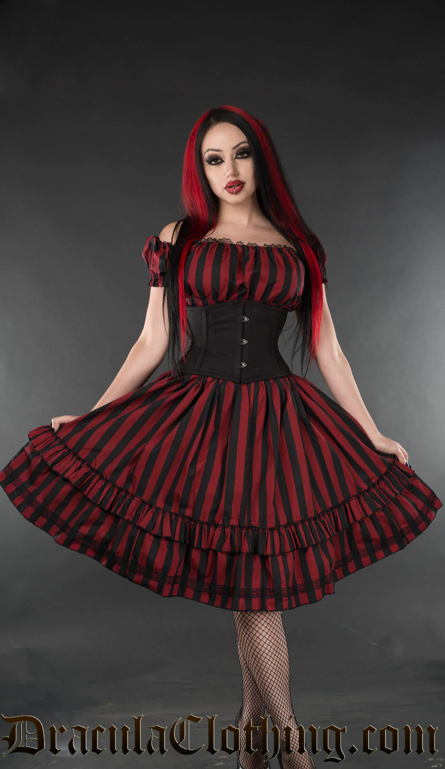 Red Striped Gothabilly Dress - Image 2