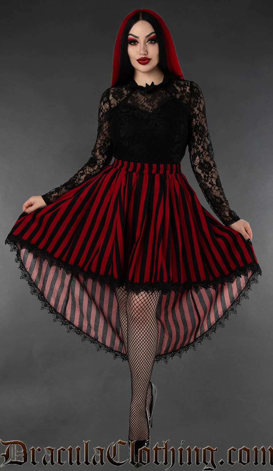Red Striped High Low Skirt