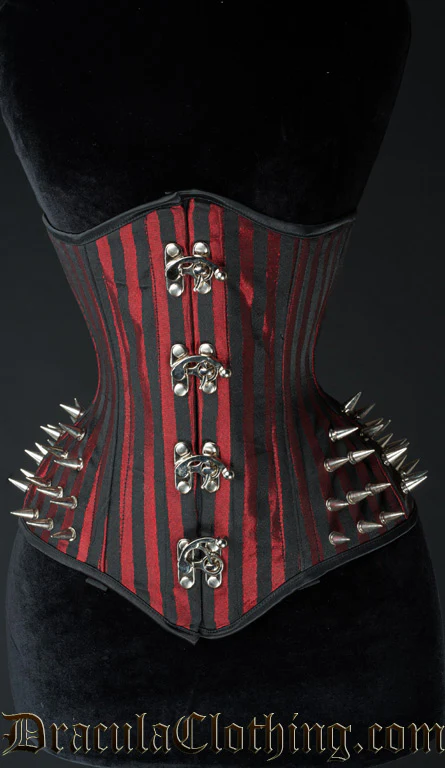 Red Stripes Extreme Waist Clasp Spike Corset - Image 3