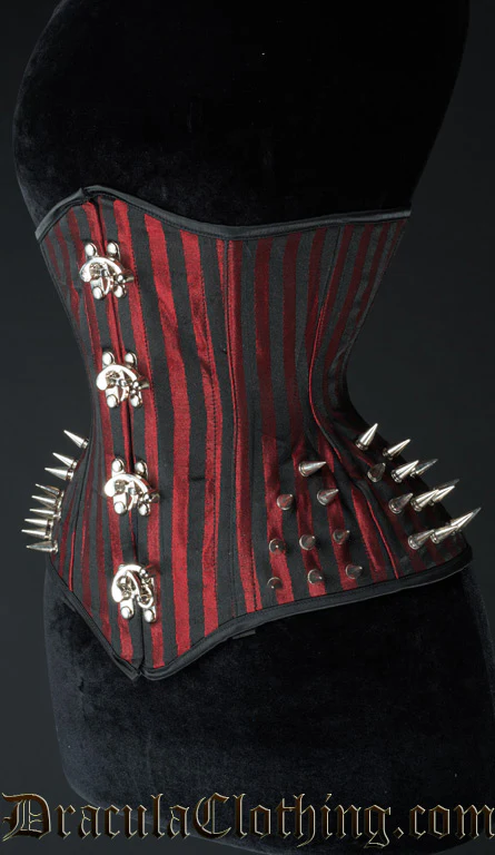 Red Stripes Extreme Waist Clasp Spike Corset - Image 4