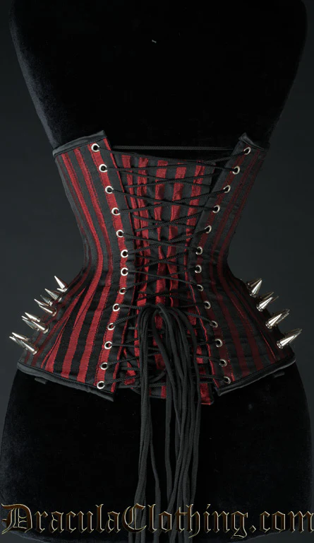 Red Stripes Extreme Waist Clasp Spike Corset - Image 5