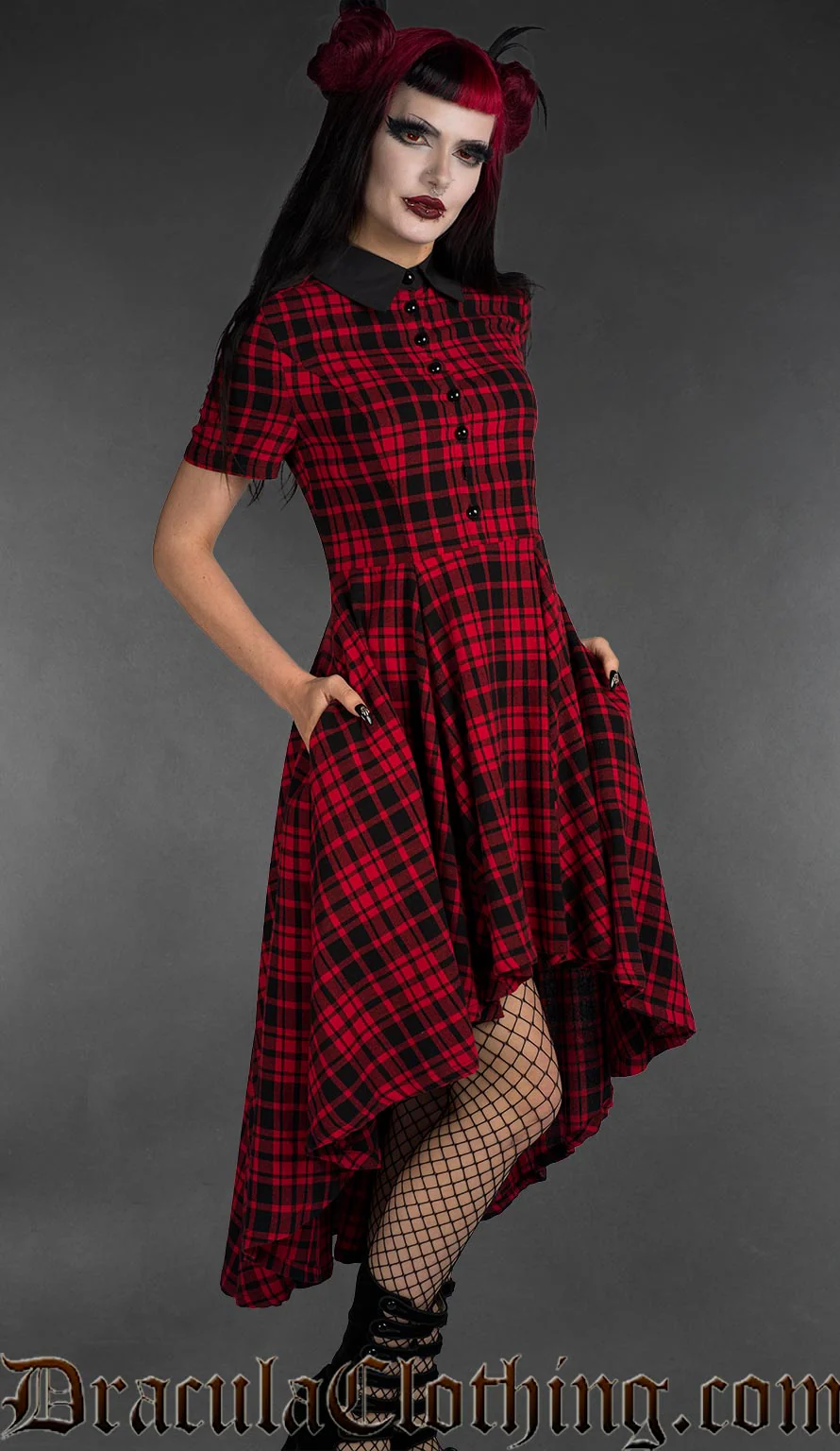 Red Tartan High Low Dress - Image 2