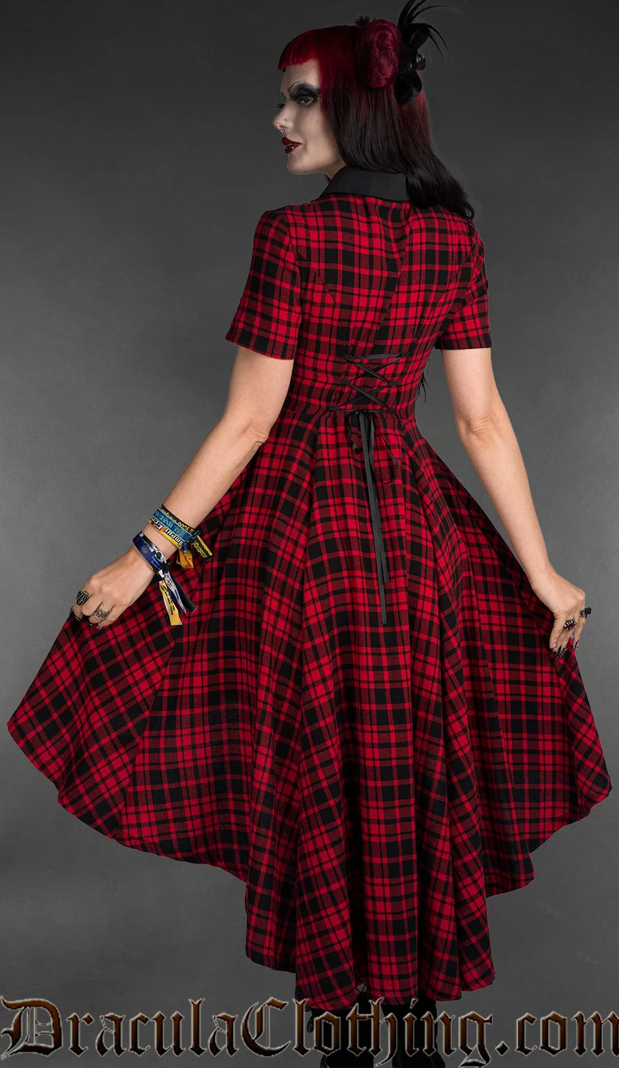 Red Tartan High Low Dress - Image 3