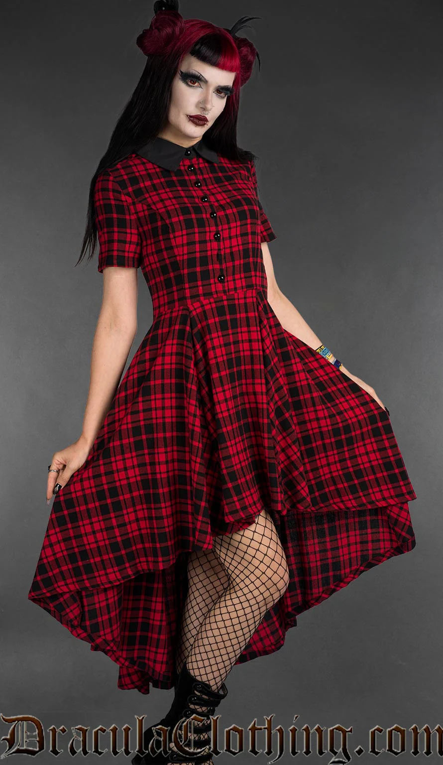 Red Tartan High Low Dress - Image 4
