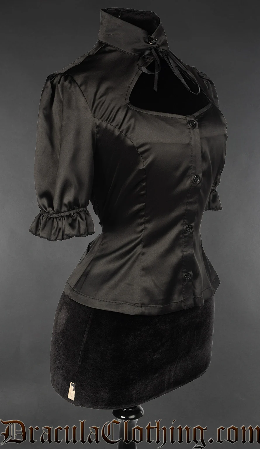 Short Sleeved Satin Keyhole Blouse - Image 3