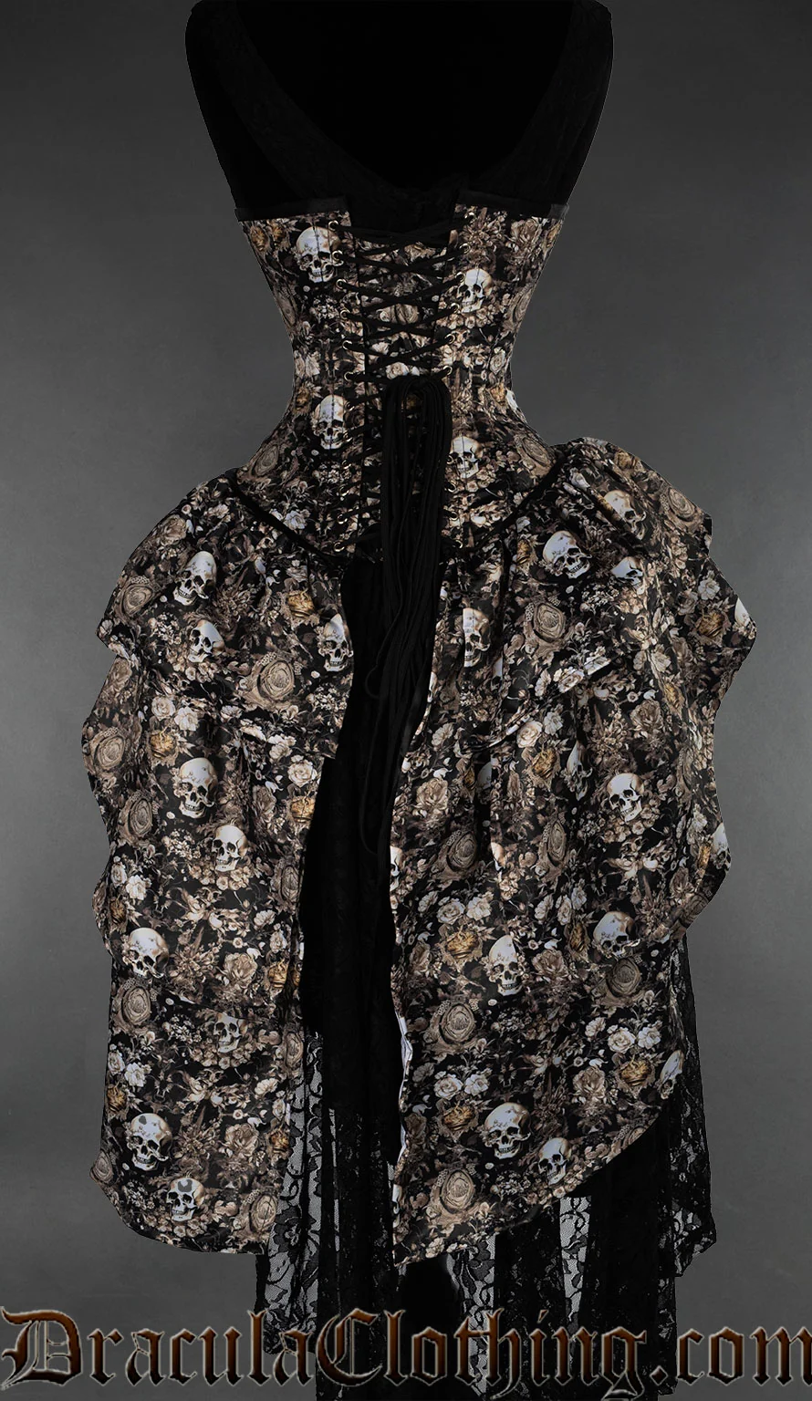 Skull And Flowers Bustle Corset - Image 4