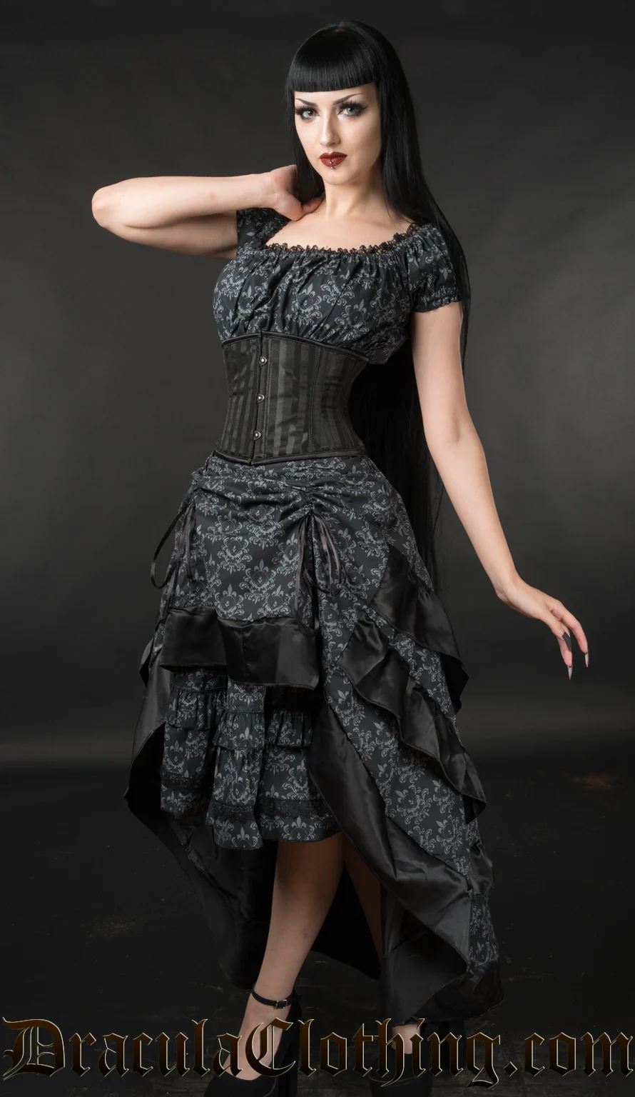 Skull Brocade Gothabilly Dress - Image 4