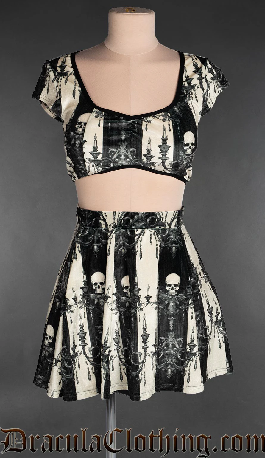 Skull Striped Velvet Crop Top