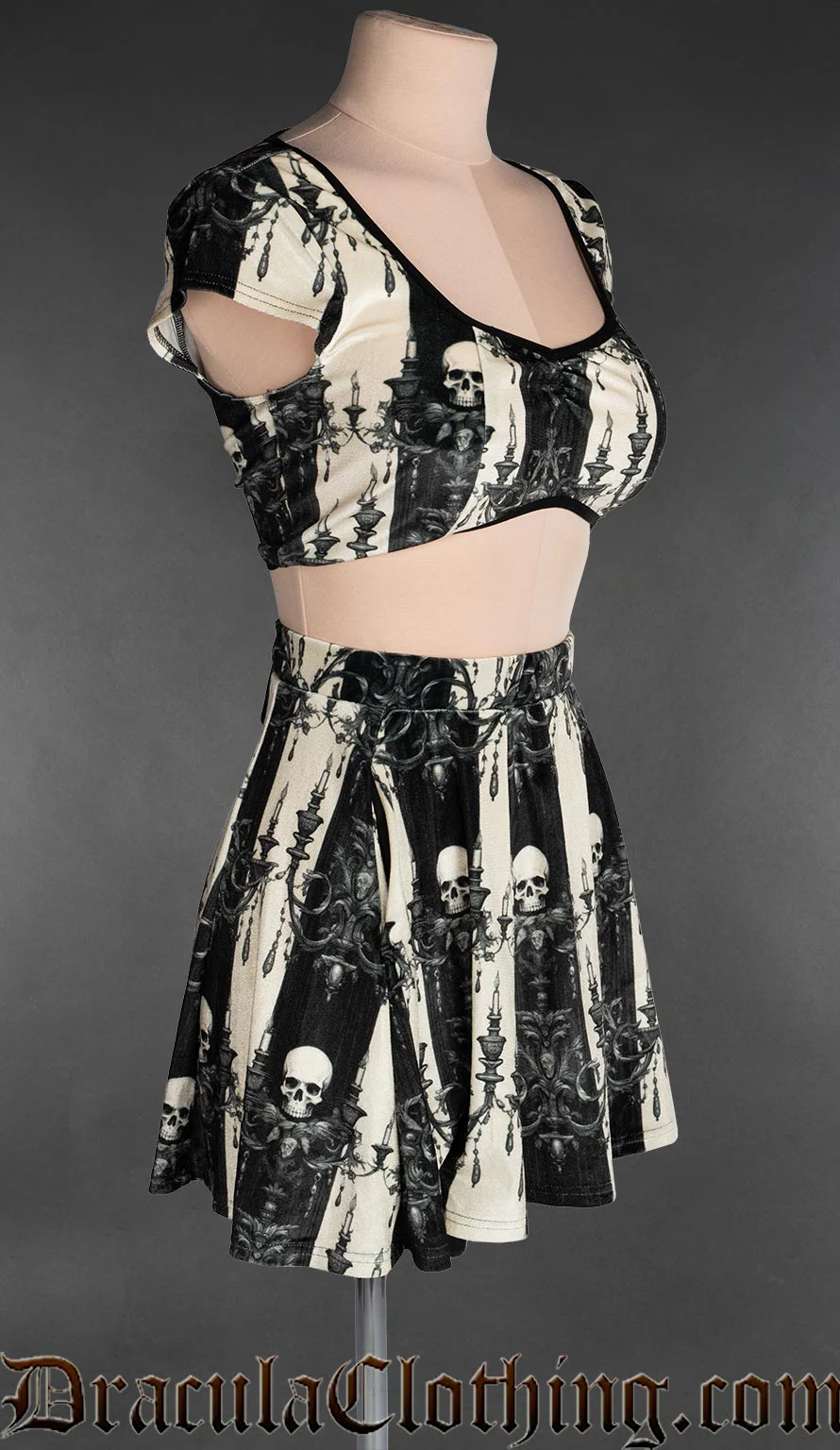 Skull Striped Velvet Crop Top - Image 2
