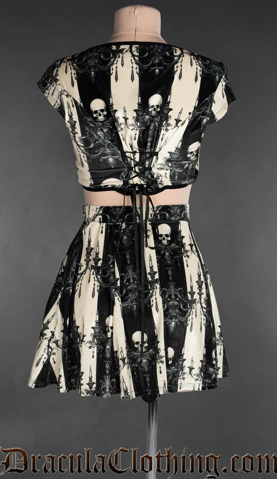 Skull Striped Velvet Crop Top - Image 3