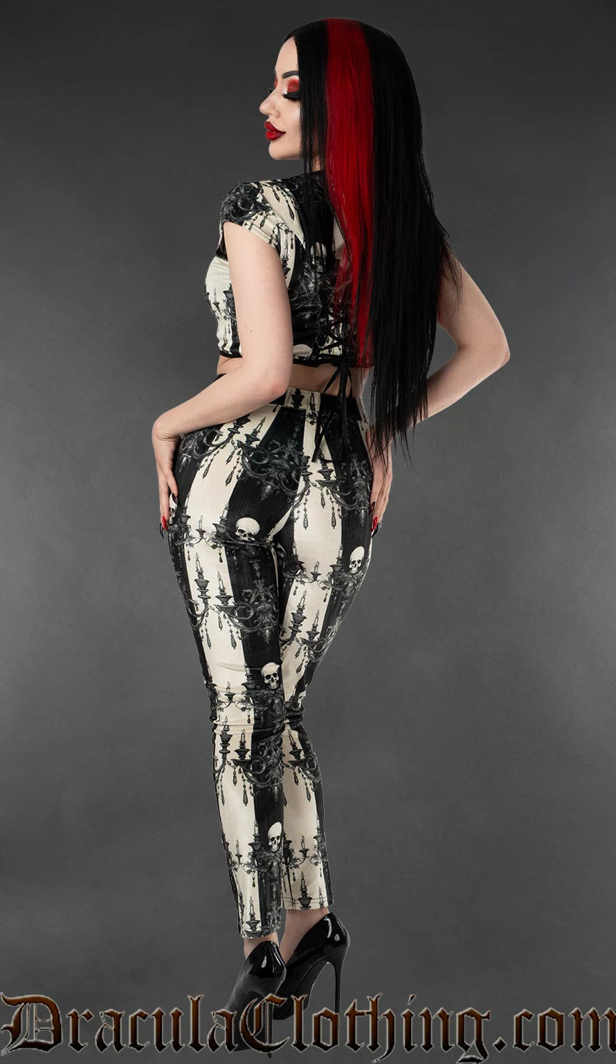 Skull Striped Velvet Leggings - Image 2