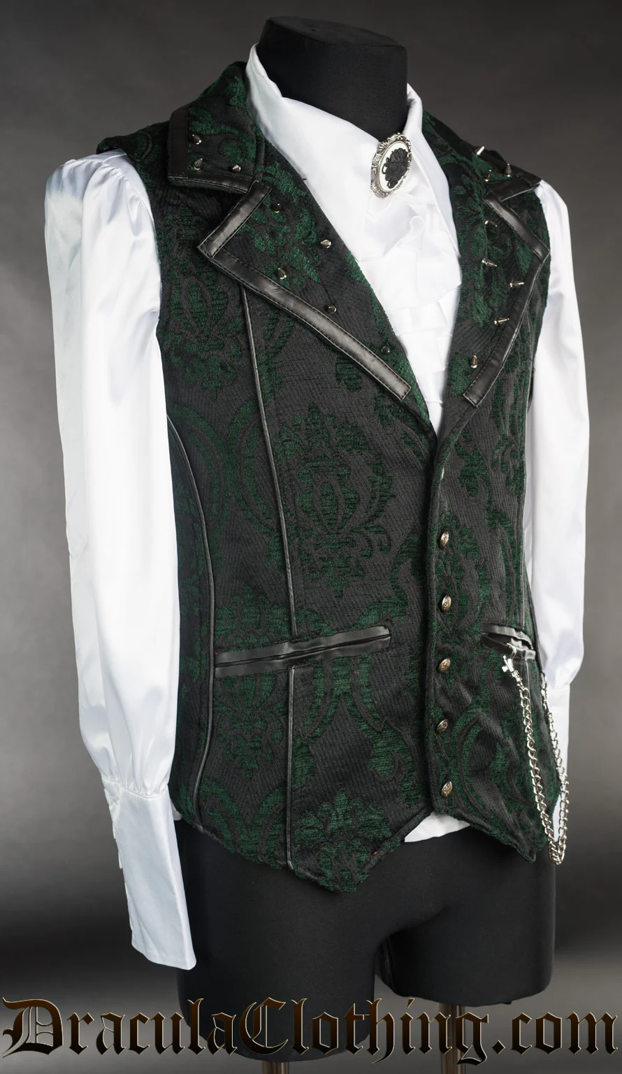 Spiked Green Brocade Vest - Image 2