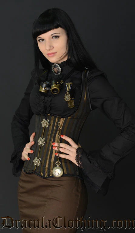 Steampunk Striped Clasp Shoulder Corset - Image 3