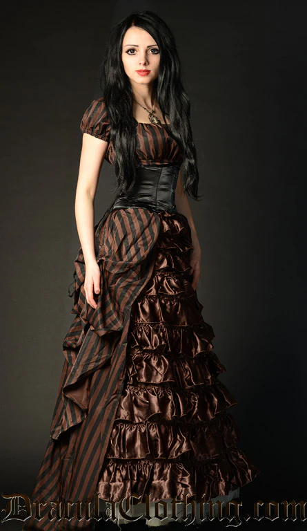 Steampunk Striped Victorian Dress - Image 2